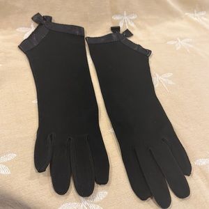 Vintage Van Raalte Black Cotton Leather Trim w/ Bow Long Dress / Evening Gloves.